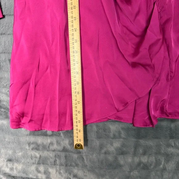 Strut & Bolt Magenta Pink Satin Wrap Mini Dress Long Sleeve Ruched Size M - Picture 2 of 6